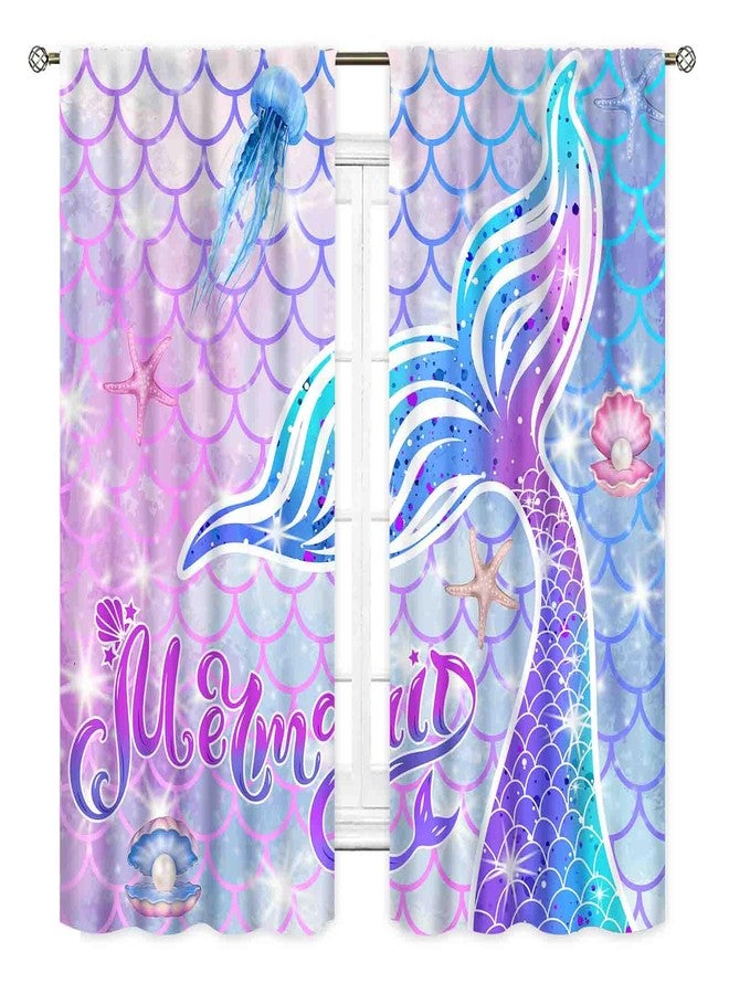 TKUYO Mermaid Curtains for Girls Bedroom, Rainbow Pink Purple Mermaid Tail Fish Scale Colorful Dream Ocean Anime Blackout Curtains Drapes for Living Room Kids Baby Room Nursery 2 Panels, 42"x45" Inch - Image 2